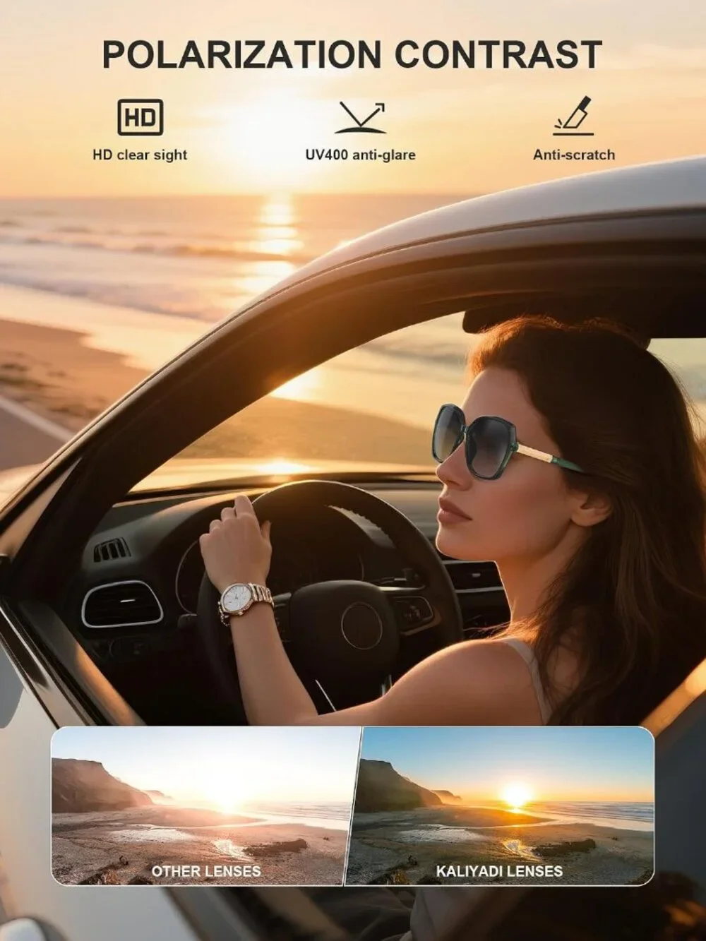 Women’s Fashionable Polarized Sunglasses - Glossy Black Frame with UV Protection